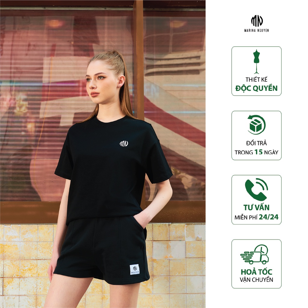 Áo phông hè MARINA NGUYỄN Thiết Kế Cổ Tròn, Tay ngắn có in logo thương hiệu sau áo, Vải cotton 123-007