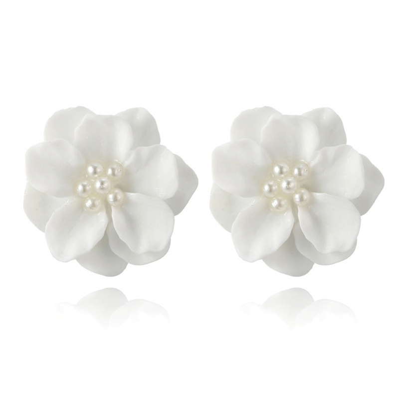 Dasbsug Hoa Camellia Cánh Hoa Bông Tai Đơn Giản Bông Tai Trắng Cho Đám Cưới Sinh Nhật