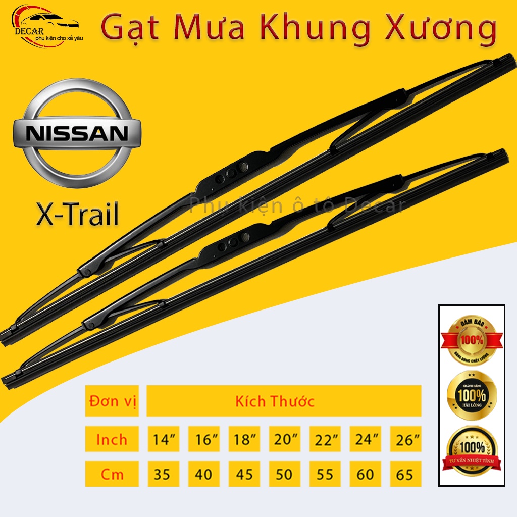 [NISSAN X-Trail] Cần gạt mưa khung xương, chổi gạt mưa xe NISSAN X-Trail, gạt kính xe oto, thanh gạt nước mưa