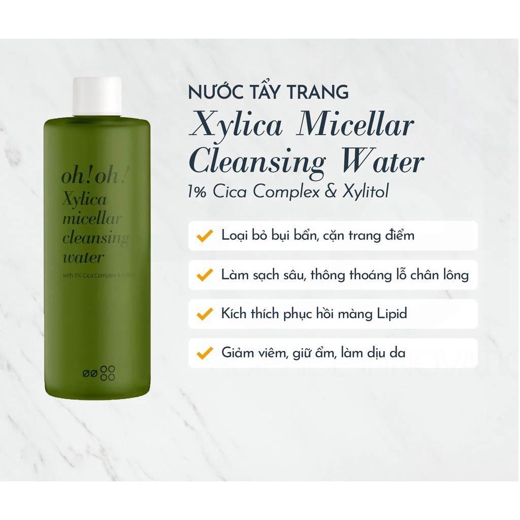 Nước tẩy trang chuyên sâu oh!oh! Xylica Micellar Cleansing Water (1% Cica Complex & Xylitol) (500ml)