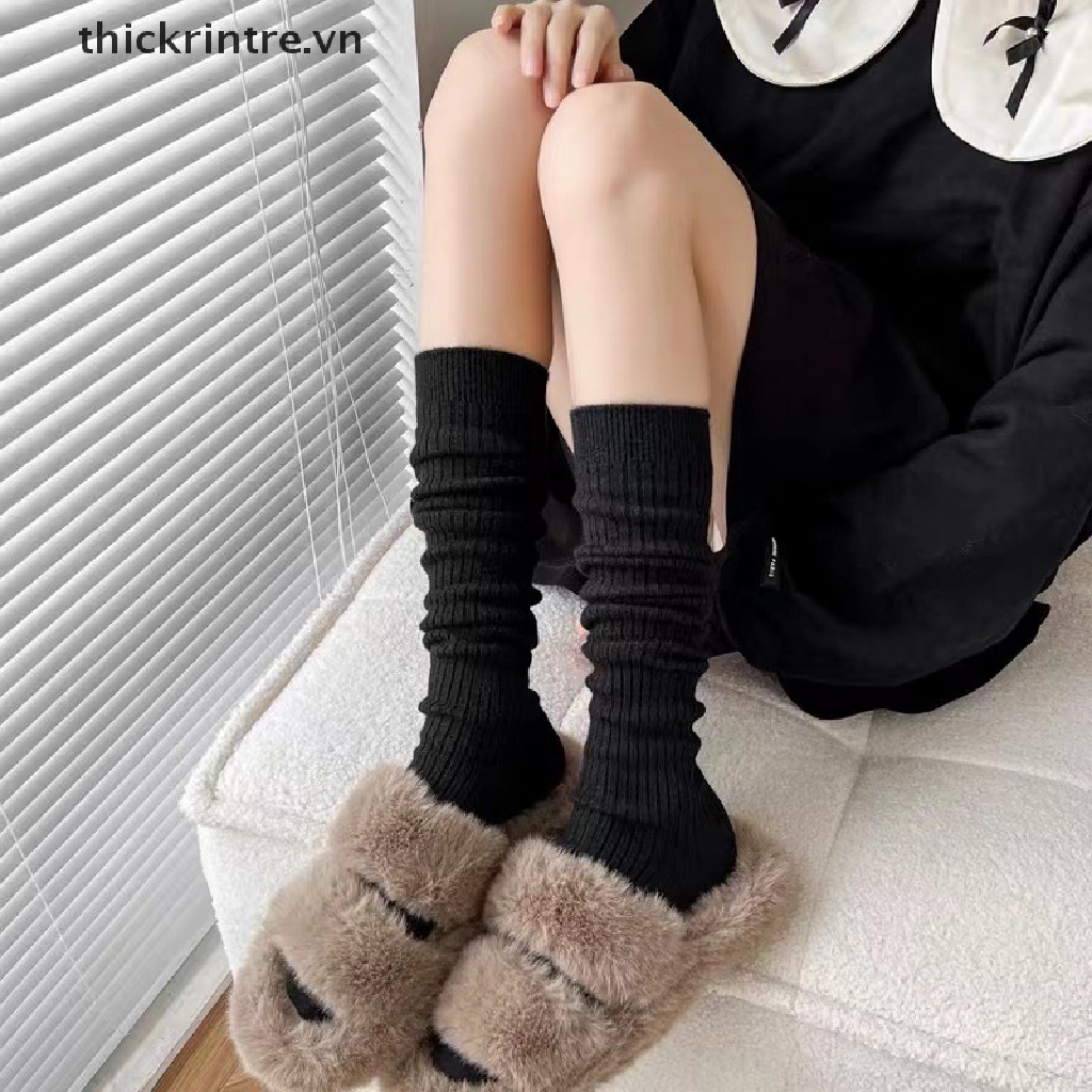 1 Đôi Tất Cotton Dệt Kim Giữ Ấm Chân Màu Trơn Thời Trang Thu Đông Cho Nữ