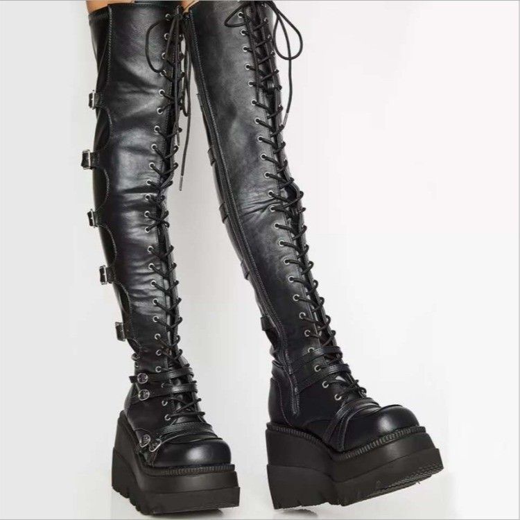 Demonia Giày Bốt Đế Xuồng Siêu Dài Qua-the-Knee Phong Cách Gothic Punk Hot