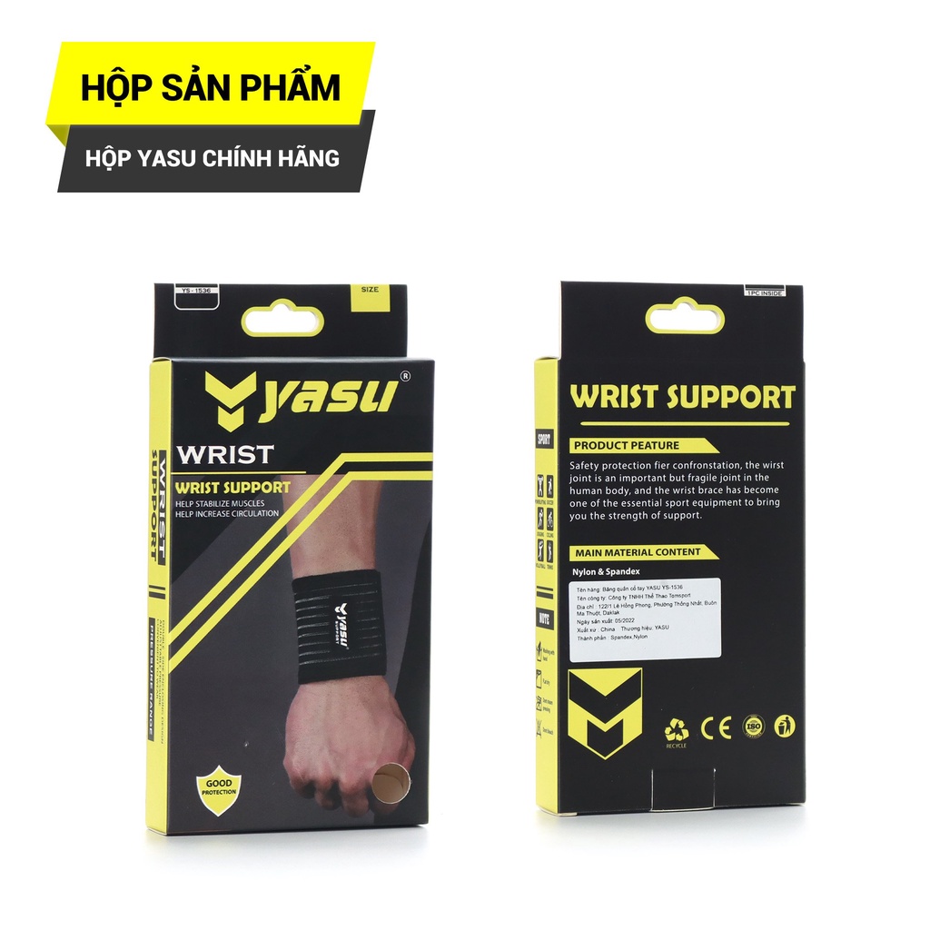 Ảnh Băng quấn cổ tay thể thao tập gym, tennis, cầu lông bảo vệ và hỗ trợ nẹp cổ tay Yasu 1536 (1 Chiếc) 2