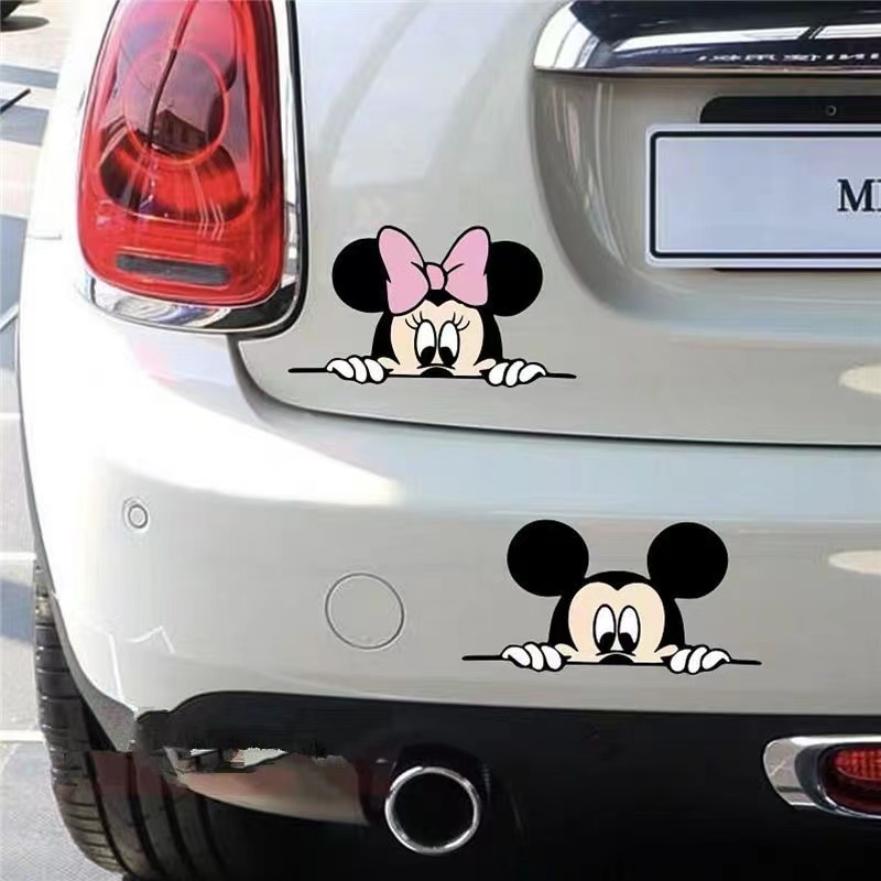 Hl Miếng Dán Trang Trí Xe Hơi Họa Tiết Hoạt Hình Mickey Minnie Dễ Thương