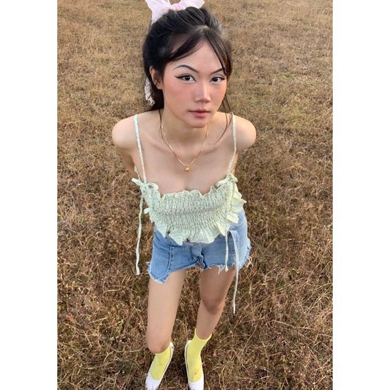 Áo ống  nhún hoa cột dây