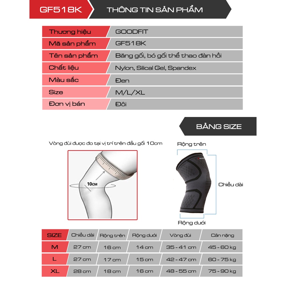 Bó gối thể thao Goodfit GF518K, bó gối chân FUWIN bảo vệ đầu gối chân khi vận động, chơi thể thao (giá 1 đôi)