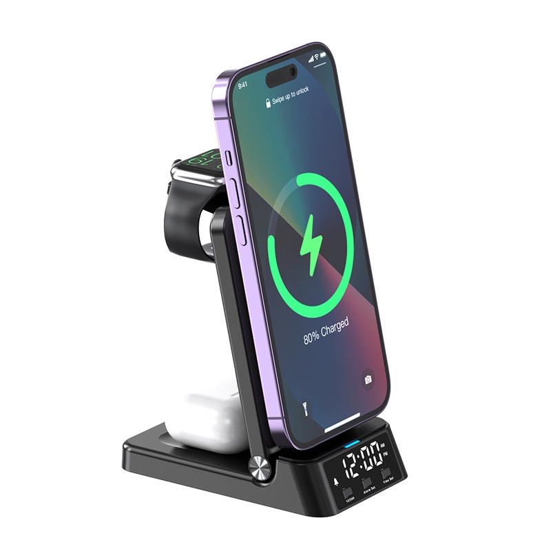 20w Sạc Không Dây Đế Đồng Hồ 4 3 Trong 1 Đế Sạc Nhanh Cho IPhone 16 15 14 13 12 11 Apple Watch Airpods Pro IWatch 7 8