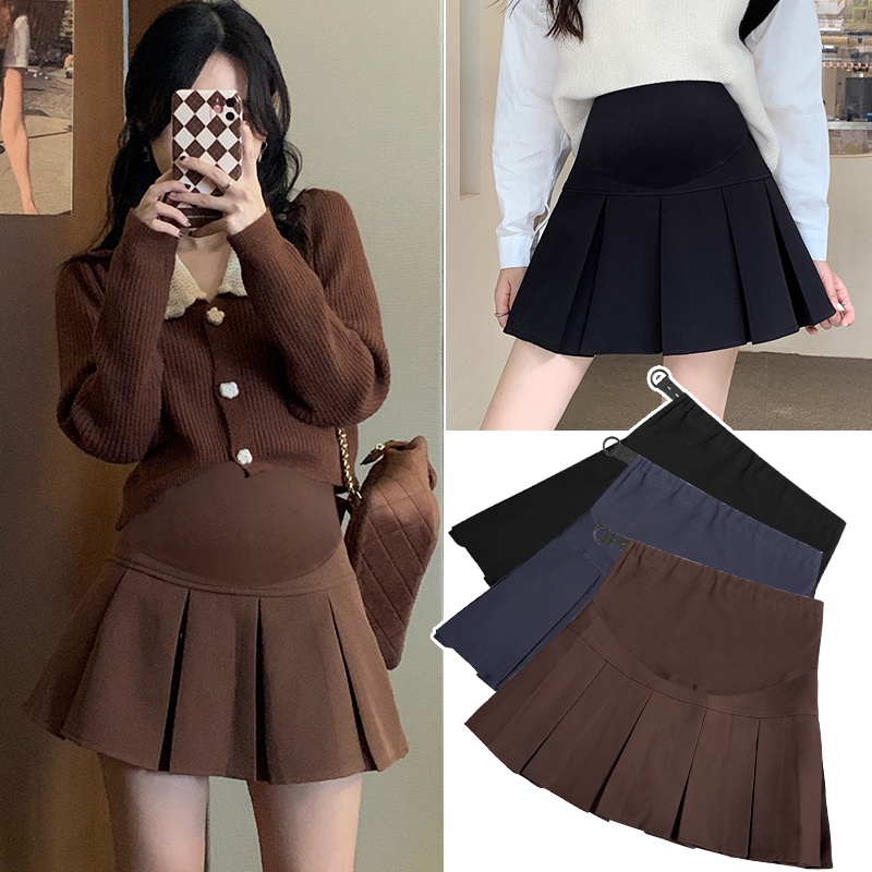 Chân Váy Chữ A Xếp Ly Màu Sắc Thời Trang Xuân Thu Cho Mẹ Bầu