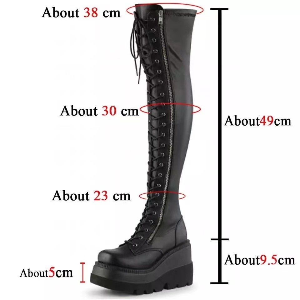 Demonia Giày Bốt Đế Xuồng Siêu Dài Qua-the-Knee Phong Cách Gothic Punk Hot