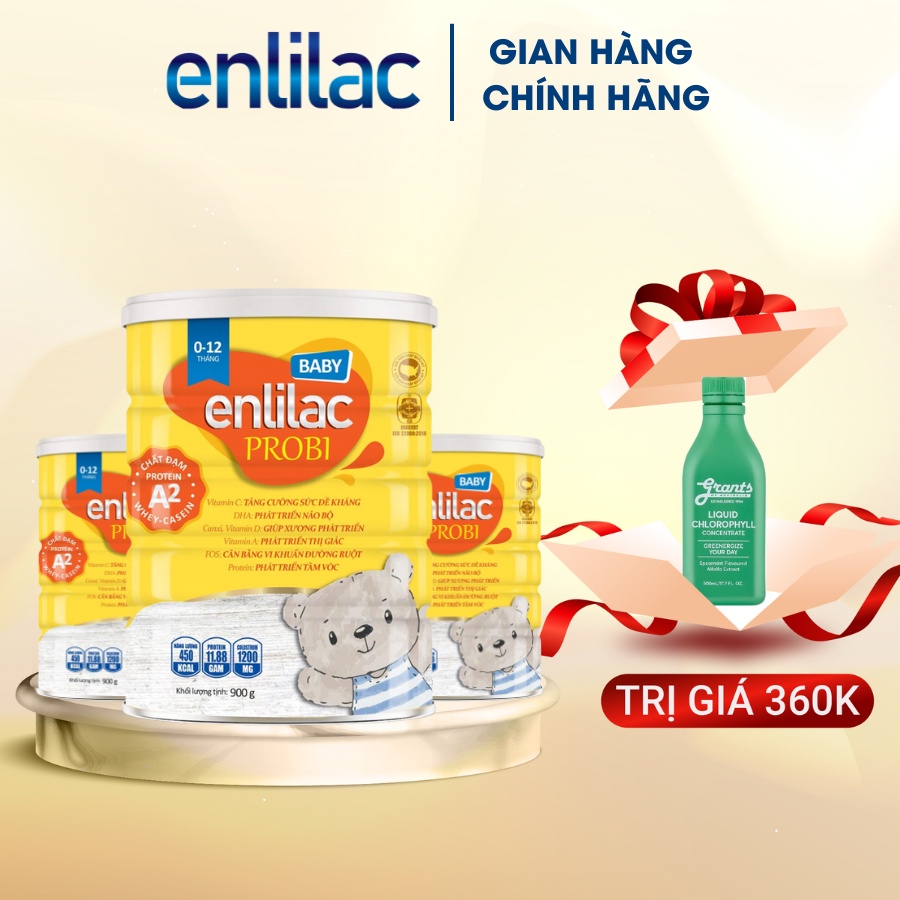 (Mua 2 tặng Yến Sào) Combo 3 sữa bột Enlilac Probi A2 Baby 900gr hỗ trợ hệ tiêu hóa