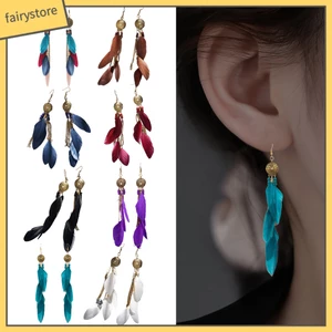 1 Đôi Bông Tai Dáng Dài Phối Lông Vũ Phong Cách Bohemian Cổ Điển Thời Trang Cho Nữ