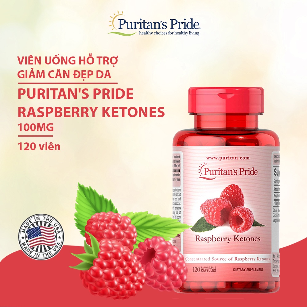 Hỗ trợ giảm cân đẹp dáng, giảm lượng cholesterol trong máu Raspberry Ketones 100mg 120 viên Puritan’s Pride của Mỹ