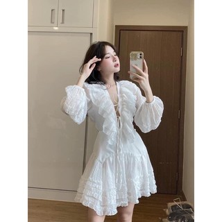 [V108] Váy Tơ Nhăn Cổ V Đan Dây Dáng Xoè Tiểu Thư 2 Màu Hàng 2 Lớp Có Ảnh Thật