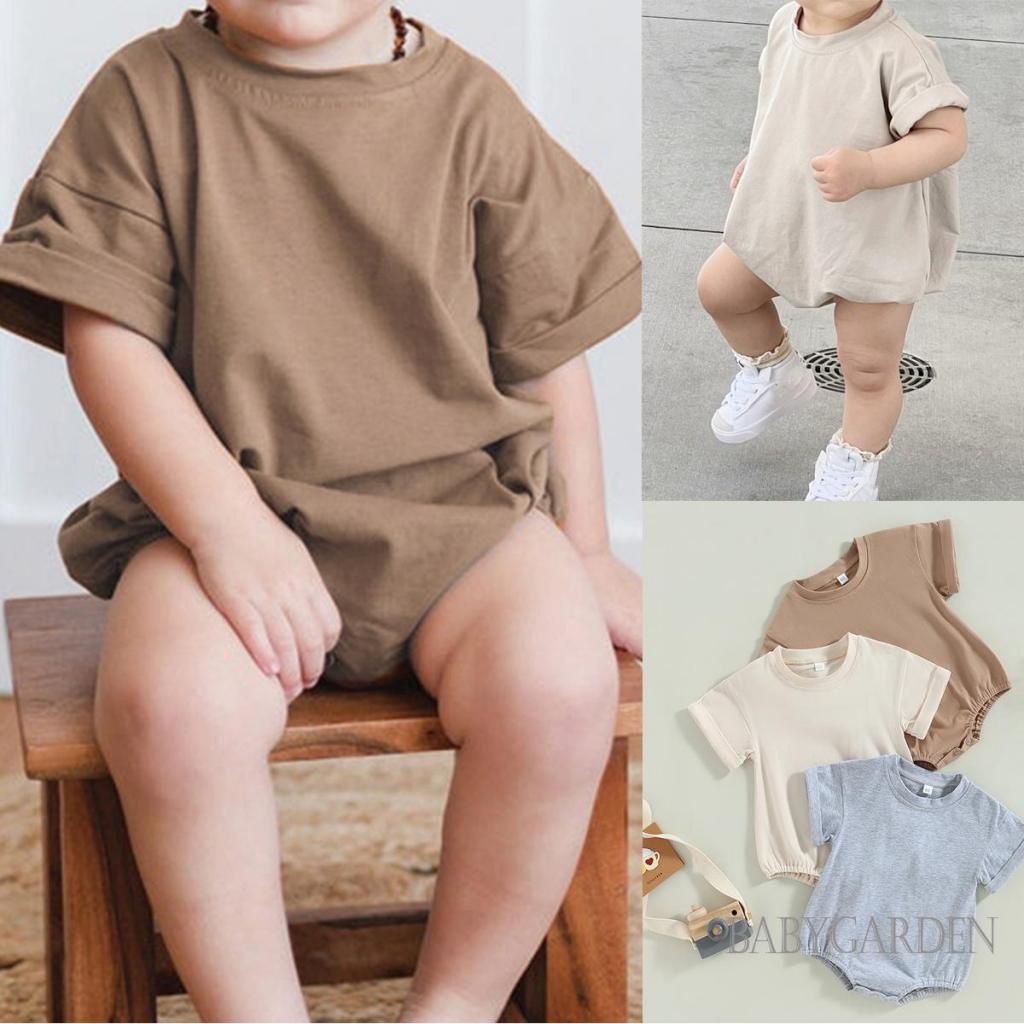 Áo Liền Quần Ngắn Tay Màu Sắc Trơn Thời Trang Mùa Hè Cho Bé Trai 0-24 Tháng Tuổi