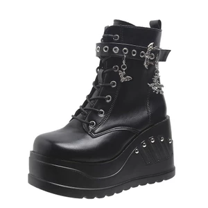 Giày Bốt Đế Dày Buộc Dây Phong Cách Gothic Punk Thời Trang