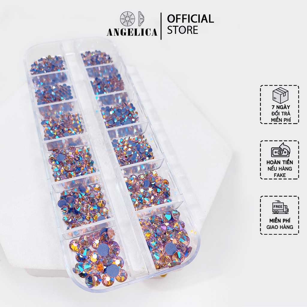 Đá Chân Lưới Nail 12 Khía Light Rose Tím Hồng Ab Đính Móng ANGELICA 655