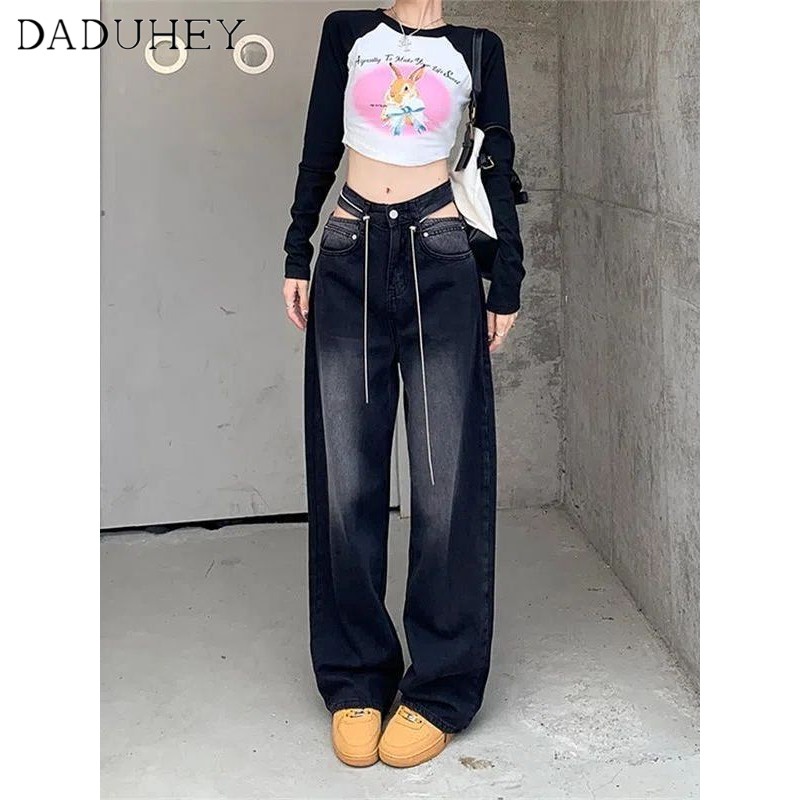Ảnh Quần jean DADUHEY dáng dài ống rộng thoải mái vải giặt cạp cao retro kiểu Mỹ mới 2023 4