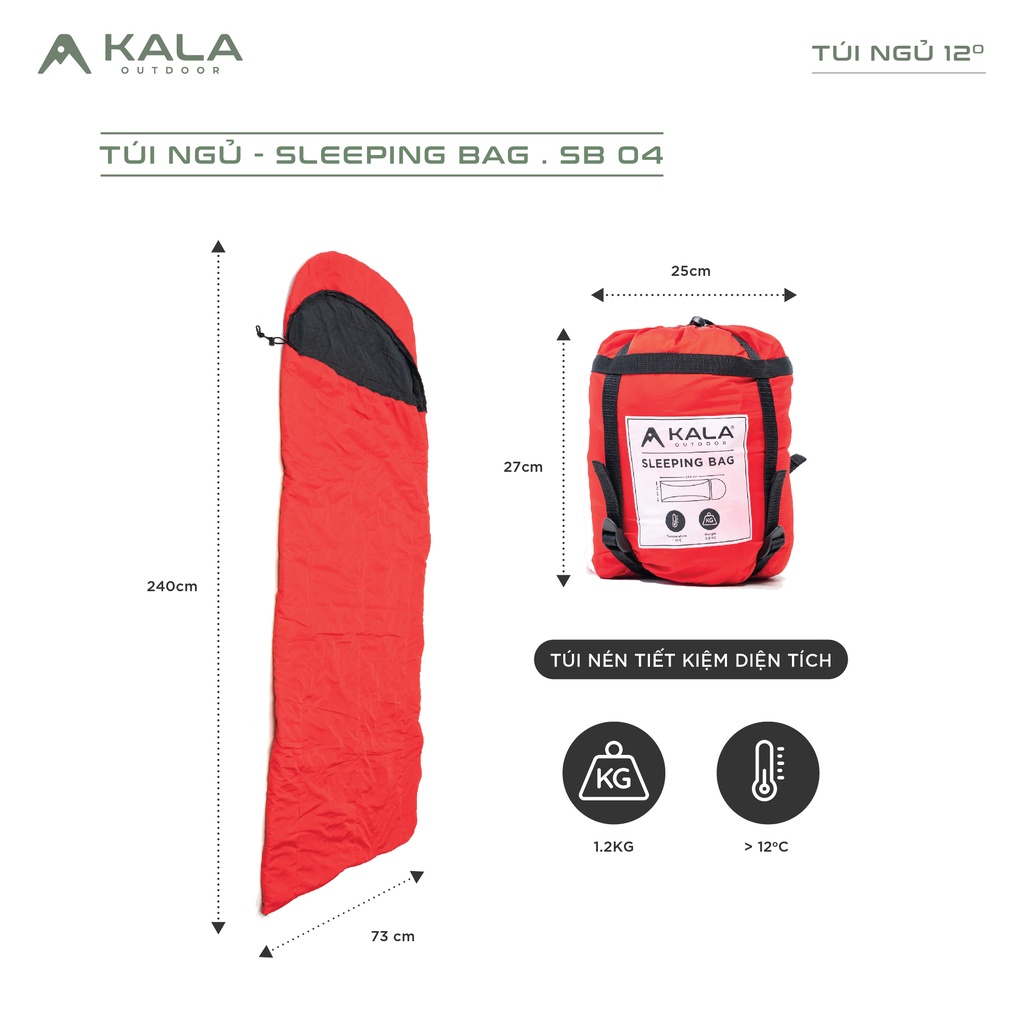 Túi ngủ Kala cao cấp nhiệt độ thấp 12-15 độ giữ ấm du lịch phượt/ cắm trại
