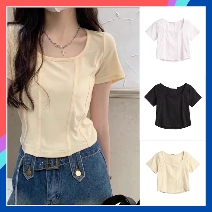 Áo croptop nữ tay ngắn ôm body vải cotton thoáng mát áo thun croptop bigsize cổ vuông AT18