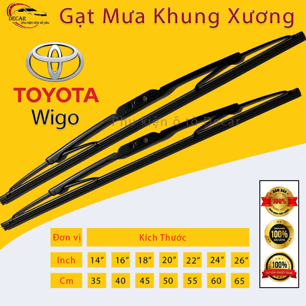 [TOYOTA WIGO] Cần gạt mưa khung xương, chổi gạt mưa xe Toyota Wigo , gạt kính xe oto, thanh gạt nước mưa