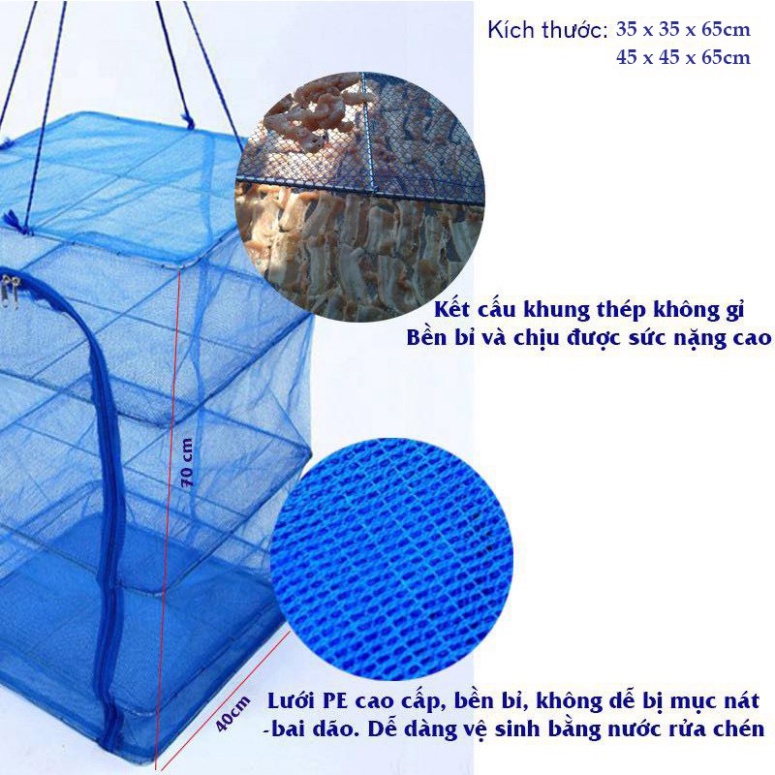 LỒNG PHƠI KHÔ THỰC PHẨM ĐA NĂNG , DỤNG CỤ PHƠI CÁ CHỐNG RUỒI MUỖI , LƯỚI PE DỄ DÀNG VỆ SINH , LÔNG 4 TẦNG CÓ THỂ THU GỌN