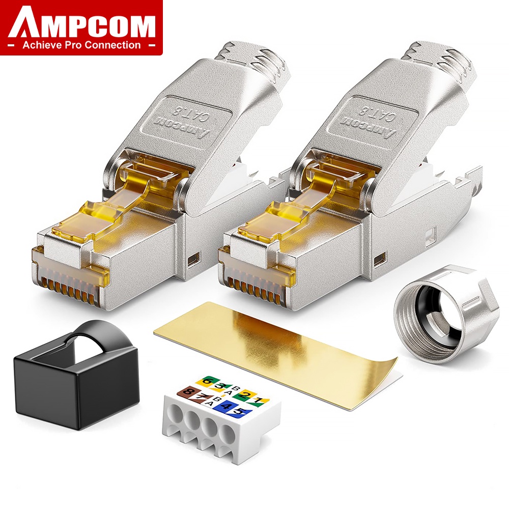 AMPCOM Đầu nối RJ45 không cần công cụ, Đầu cắm tái sử dụng CAT8/7/6A ...