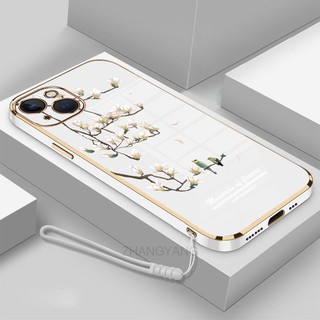 Ốp Điện Thoại gel silica Mềm Mạ Điện Họa Tiết Hoa Lan Trắng Bảo Vệ Toàn Diện Cho iPhone 13 13 pro 13 pro max