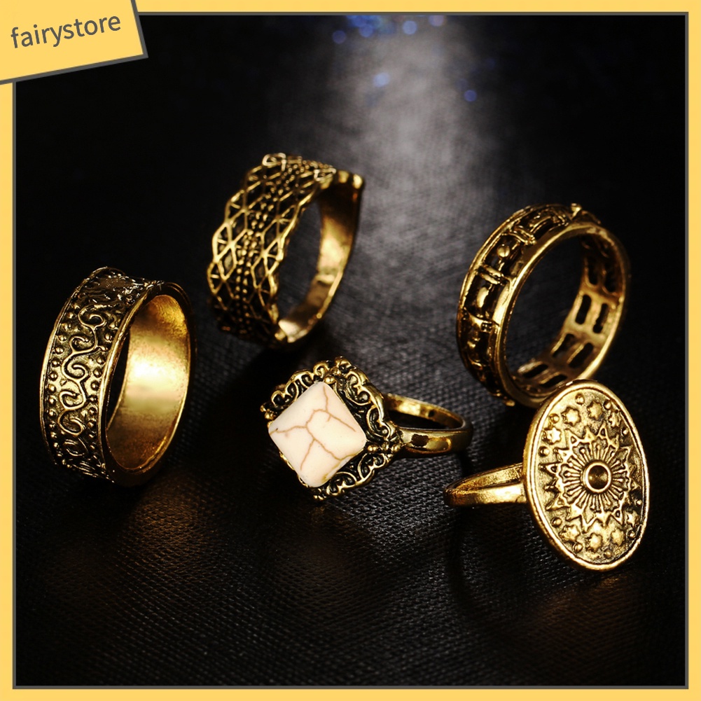 Set 5 Nhẫn Đeo Khớp Ngón Tay Vintage Cho Nữ