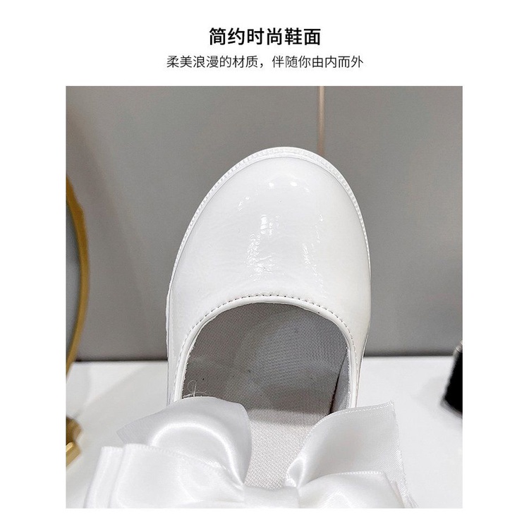 Giày Da Đế Xuồng Cao 12cm Đính Nơ Nhỏ Xinh Hợp Thời Trang Mùa Thu Cho Bạn Gái