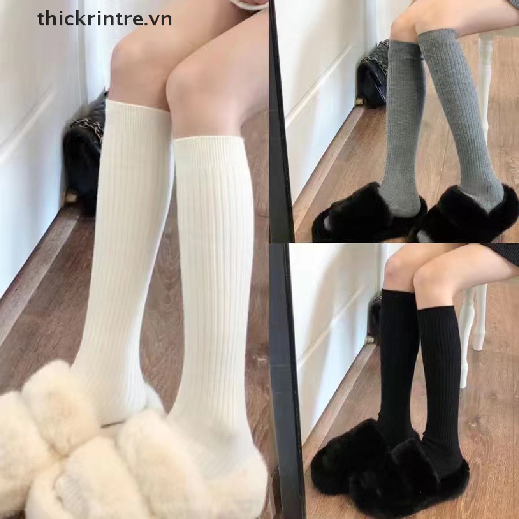 1 Đôi Tất Cotton Dệt Kim Giữ Ấm Chân Màu Trơn Thời Trang Thu Đông Cho Nữ