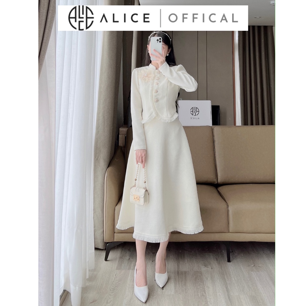 Ảnh Set Dạ Mềm Lót Lụa Cao Cấp ALICE Kèm Chân Váy Xoè, Thiết Kế Hoa Cài Ngực Thanh Lịch, Sang Trọng S253 3