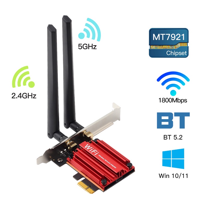 Kit WiFi 6E Intel AX210 - Antennes 10 DBi, Bluetooth 5.3, 3000 Mbps, Pour Socket M.2 Key E, Windows 10/11