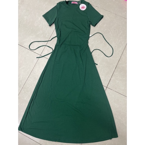 Đầm Body dáng dài maxi tay ngắn khoét lưng buộc dây thời trang bao tôn dáng xinh xắn