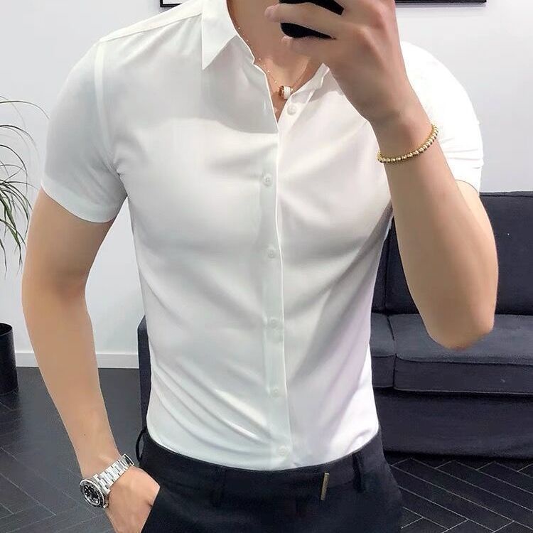 Áo Sơ Mi Tay Ngắn Dáng Ôm Phong Cách Hàn Quốc Thời Trang Công Sở Cho Nam Giới