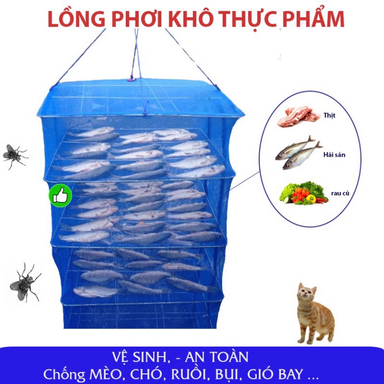 LỒNG PHƠI KHÔ THỰC PHẨM ĐA NĂNG , DỤNG CỤ PHƠI CÁ CHỐNG RUỒI MUỖI , LƯỚI PE DỄ DÀNG VỆ SINH , LÔNG 4 TẦNG CÓ THỂ THU GỌN