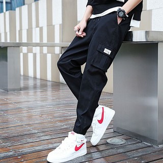 [Plus Size] Quần Joggers Màu Đen Dáng Rộng Phong Cách Đường Phố Hàn Quốc Hợp Thời Trang Cho Nam