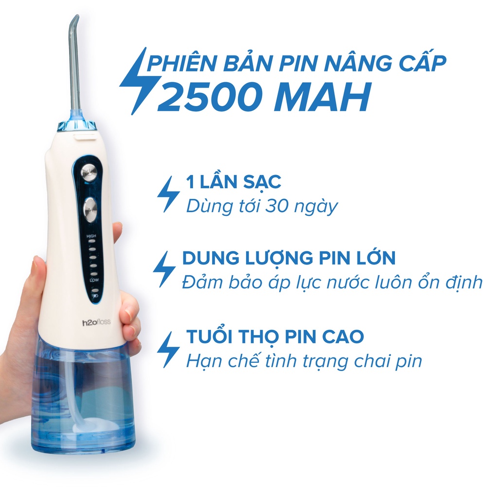 Ảnh Máy Tăm Nước H2oFloss HF9P 5 Cấp Độ Tia Nước, Lực Bắn 130PSI, Pin 2500mAh, Dung tích 300ml, Đổi Mới 12 tháng, Tặng Túi 4