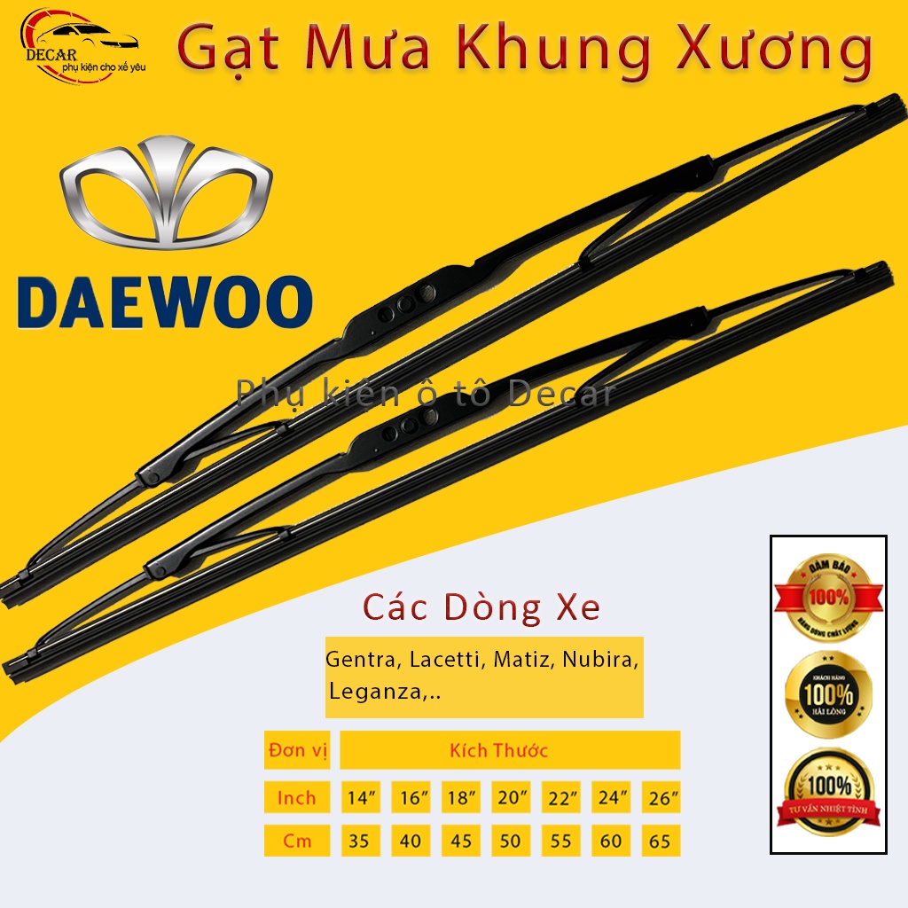 [DEAWOO] Cần gạt nước mưa xe ô tô, lưỡi gạt mưa silicon xe oto 4,5,7 chỗ xe Daewoo Gentra, Lacetti, Matiz, Nubira