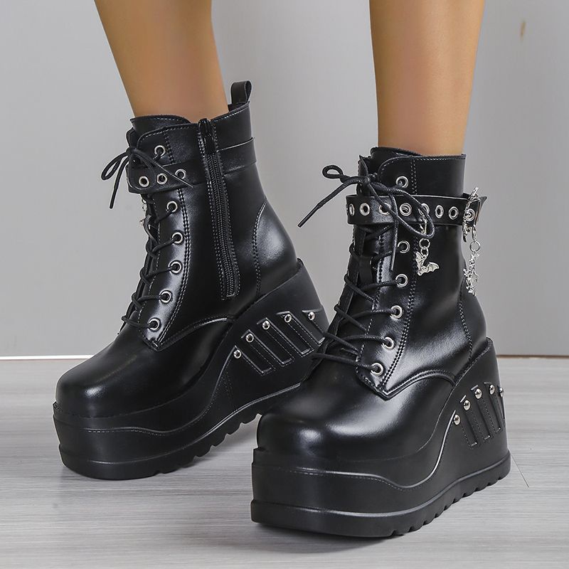 Giày Bốt Đế Dày Buộc Dây Phong Cách Gothic Punk Thời Trang
