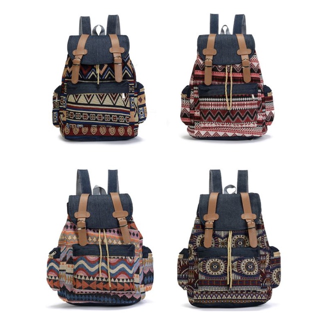 Dasbsug Nữ Canvas Vintinge Ba Lô Dân Tộc Ba Lô Bohemian Schoolbag