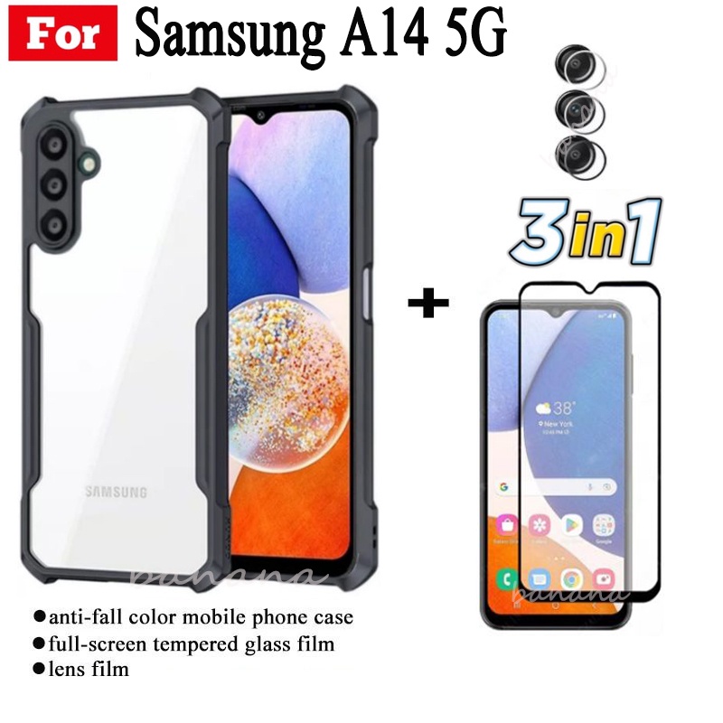 Ốp điện thoại chống sốc 3in1 Samsung A14 5G A 14 + màng kính cường lực + màng ống kính máy ảnh