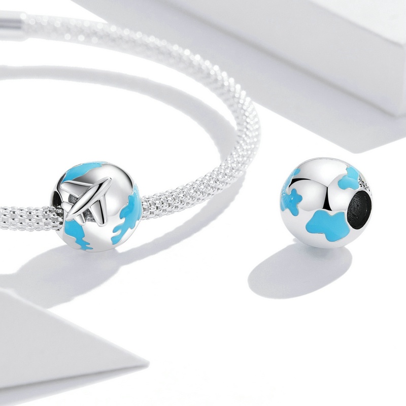Hạt charm BAMOER bằng bạc 925 hình trái đất độc đáo