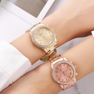 Đồng Hồ Cơ Mặt Tròn Đính Kim Cương Dây Inox Cao Cấp Chống Thấm Nước Thời Trang Cho Nam Nữ