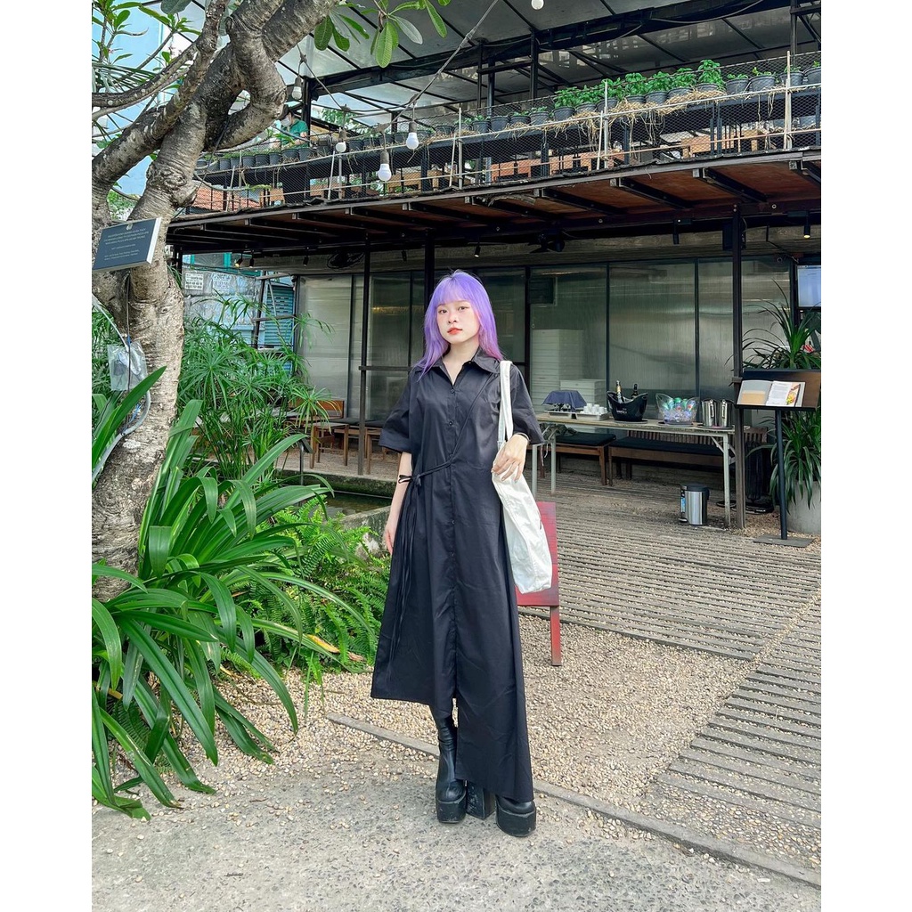 Black Shirt Dress - Đầm đen sơ mi lệch tà Remmus cho nữ