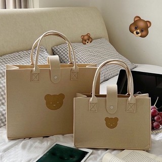 Túi xách nữ, túi vuông cầm tay hoạ tiết hình gấu màu trà sữa chất nỉ siêu cute phong cách hàn quốc