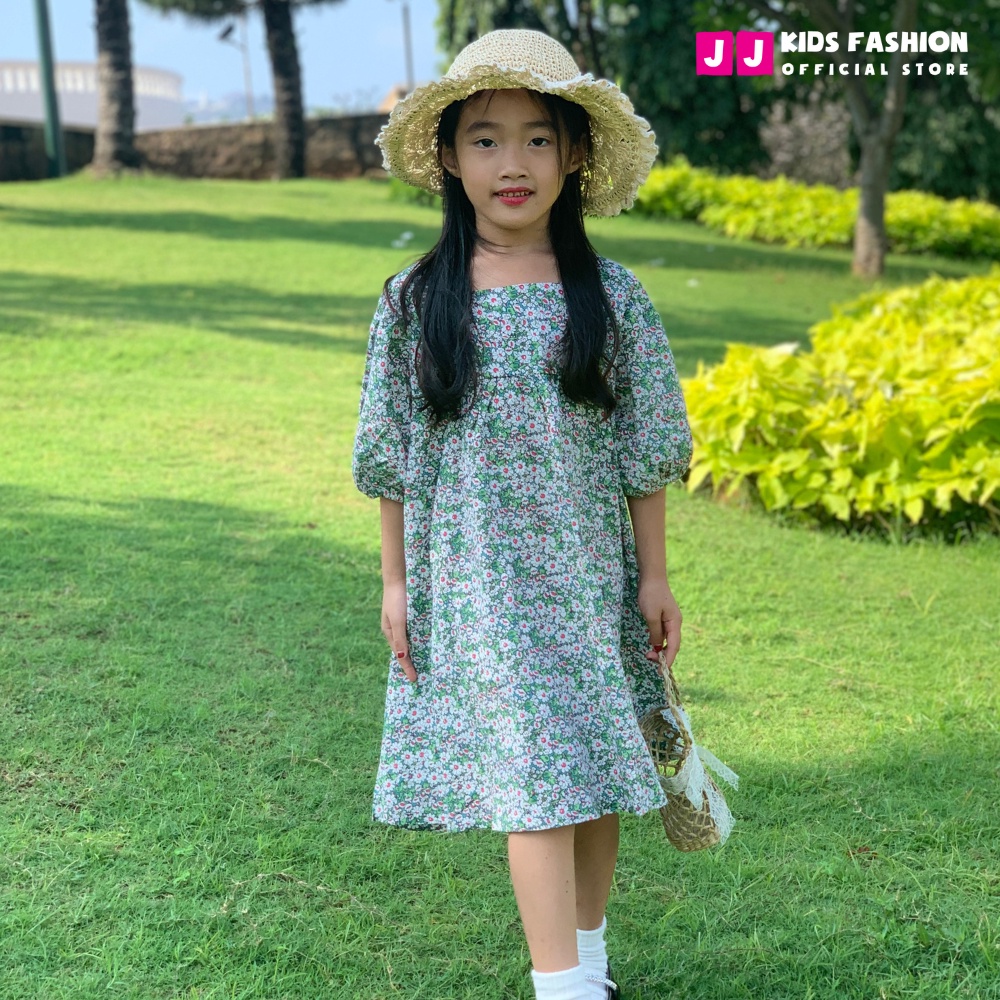 Váy mùa hè cho bé JJ Kids, chất vải kate họa tiết hoa xinh xắn cho trẻ em 2,3,4,5,6,7,8 tuổi