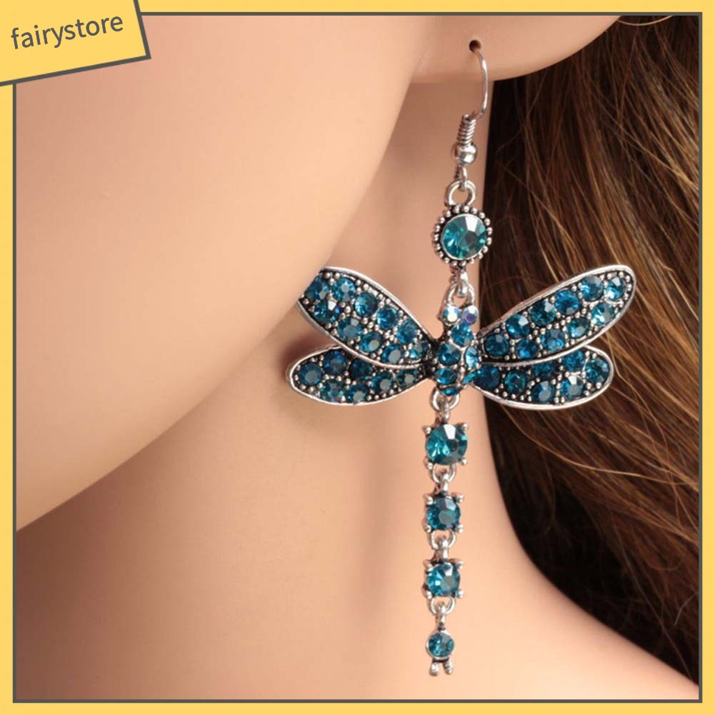 Bông Tai Hình Chuồn Chuồn Đính Đá Phong Cách Retro [Fairy1] Cho Nữ