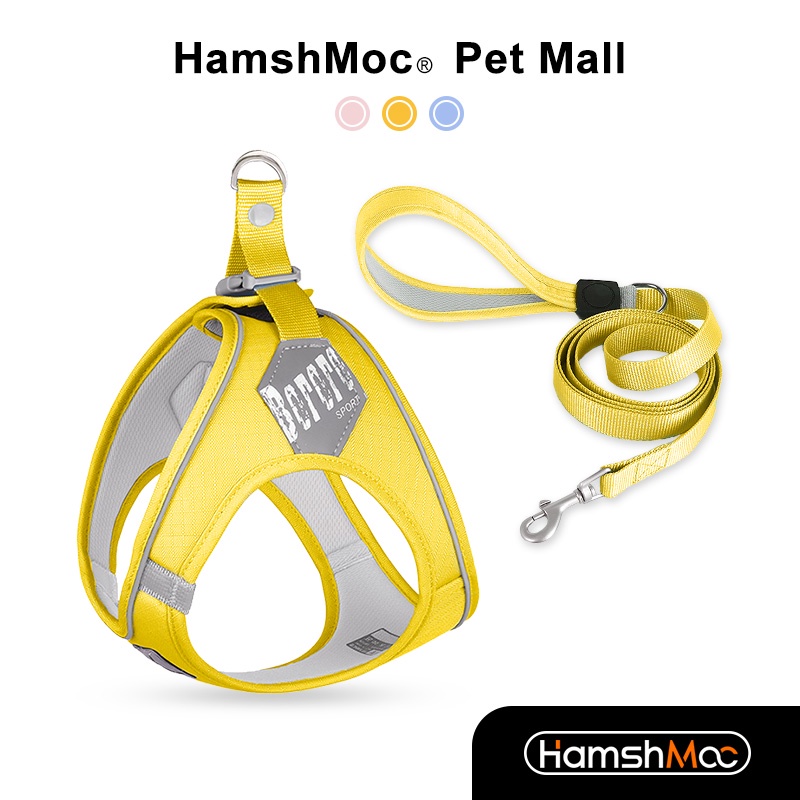 HamshMoc Bộ dây nịt và dây xích phản quang Bộ dây nịt thú cưng có thể điều chỉnh thoải mái với tay cầm điều khiển dễ dàng cho chó nhỏ vừa