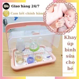 Khay úp bình sữa cho bé - Khay úp cốc ly có quai xách và nắp đậy chống bụi