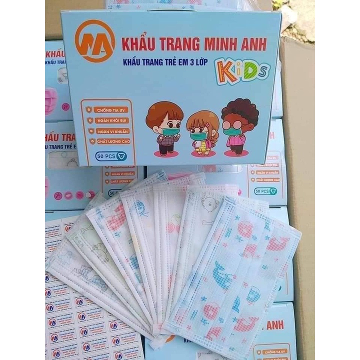 Hộp 50 Cái Khẩu TRang Y Tế Bé, Phù Hợp Từ 2-10 Tuổi